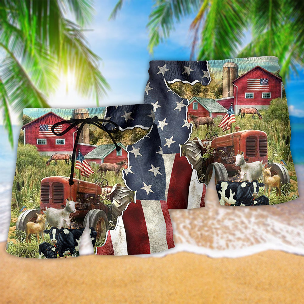 Patriotic Farm Animals America Art – Beach Short