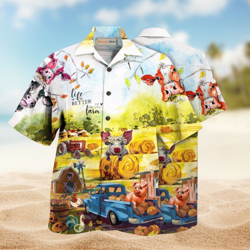 Farmer Happy With Cow And Pig Edition - Hawaiian Shirt