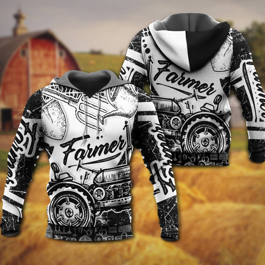 Farmer Black And White Art – 3D Hoodie
