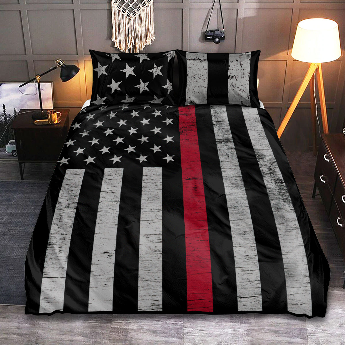 Firefighter Red Line Strength Bedding Cover For Firefighter Bedroom Decor