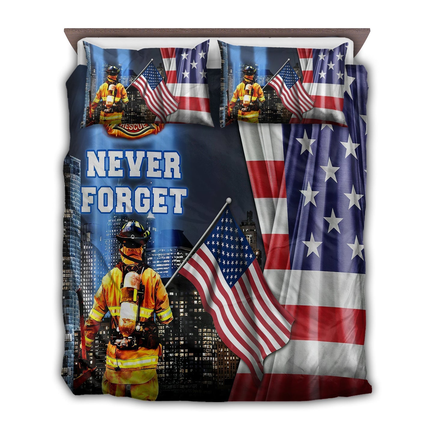 Firefighter Never Forget America Bedding Cover For Firefighter Bedroom Decor