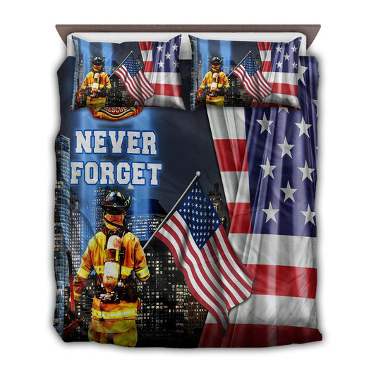 Firefighter Never Forget America Bedding Cover For Firefighter Bedroom Decor
