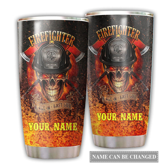 Firefighter Skull On Fire Personalized 20 Oz Tumbler