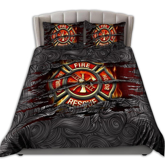 Firefighter Symbol Love Bedding Cover For Firefighter Bedroom Decor