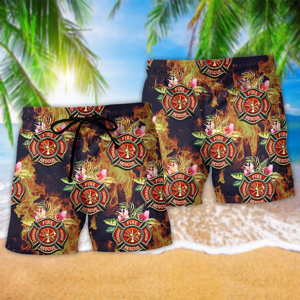 Firefighter Tropical Floral Colorful - Beach Short