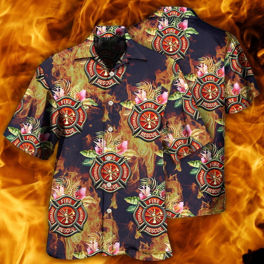 Firefighter Tropical Floral Style – Hawaiian Shirt