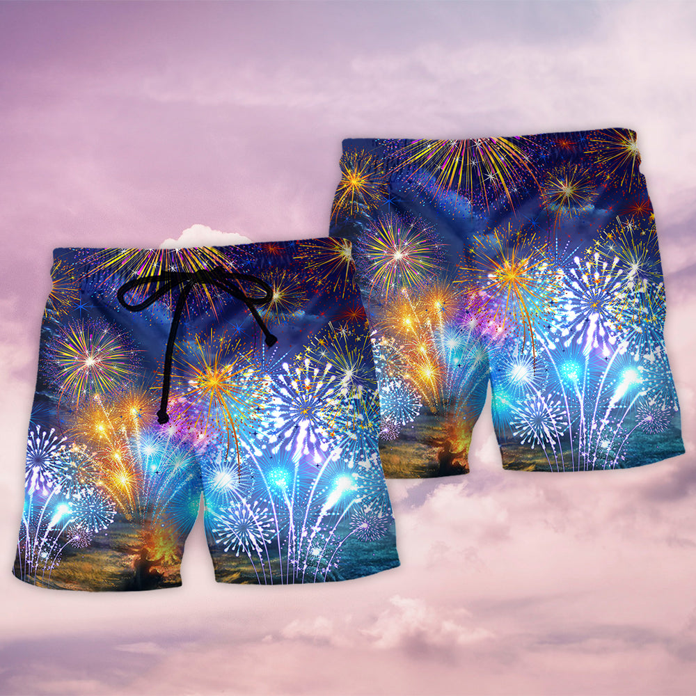 Night Fireworks Celebration Art – Beach Short