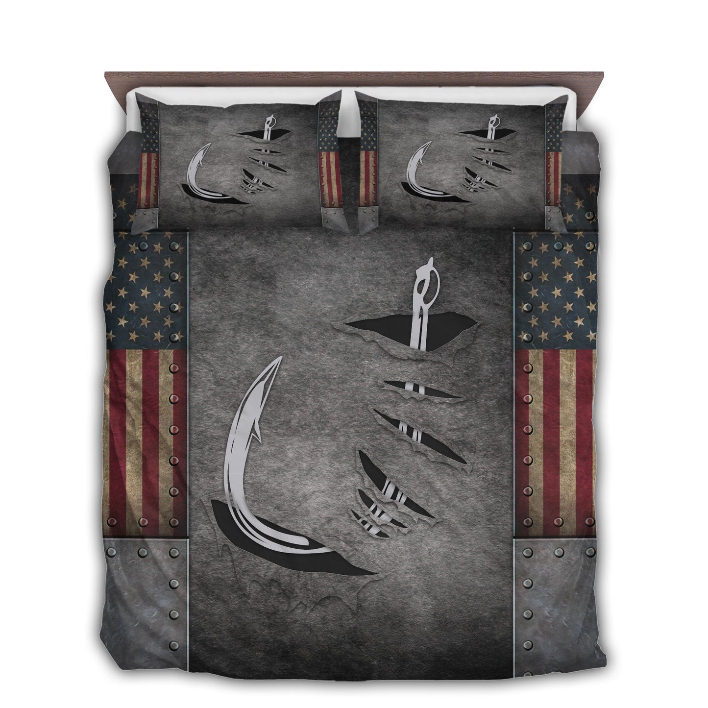 American Fishing Hook Bedding Cover For Outdoor Lover Bedroom Decor