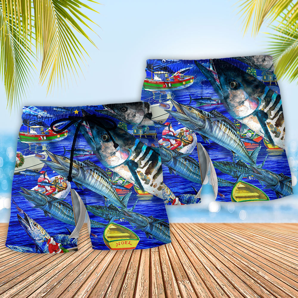 Fishing Ocean Blue Christmas Night Art – Beach Short