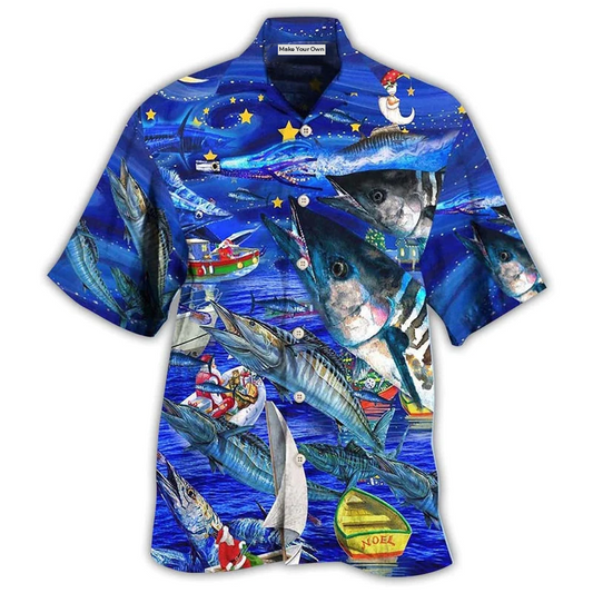 Fishing Love Ocean Blue Merry Christmas - Hawaiian Shirt