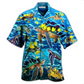 Hawaiian Shirt / Adults / S Turtle Go With The Flow Turtles And Fish Blue Ocean - Hawaiian Shirt - Reefox