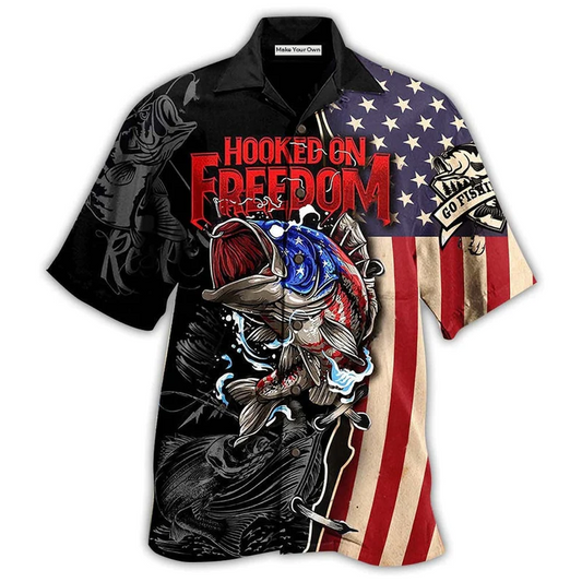 Hawaiian Shirt / Adults / S Fishing Hooked On Freedom America Freedom - Hawaiian Shirt - Reefox