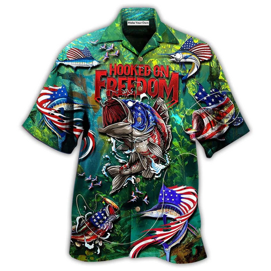 Hawaiian Shirt / Adults / S Fishing Hooked On Freedom America - Hawaiian Shirt - Reefox