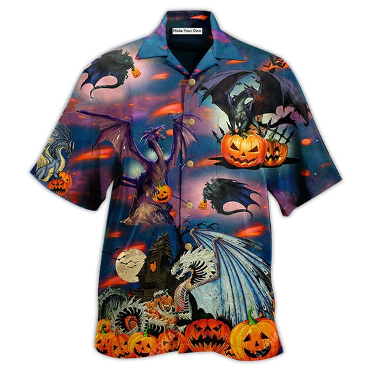 Hawaiian Shirt / Adults / S Halloween Dragon And Halloween Scaredy - Hawaiian Shirt - Reefox
