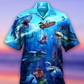 Hawaiian Shirt / Adults / S Shark Fishing Shark With Small Ship Blue Ocean - Hawaiian Shirt - Reefox