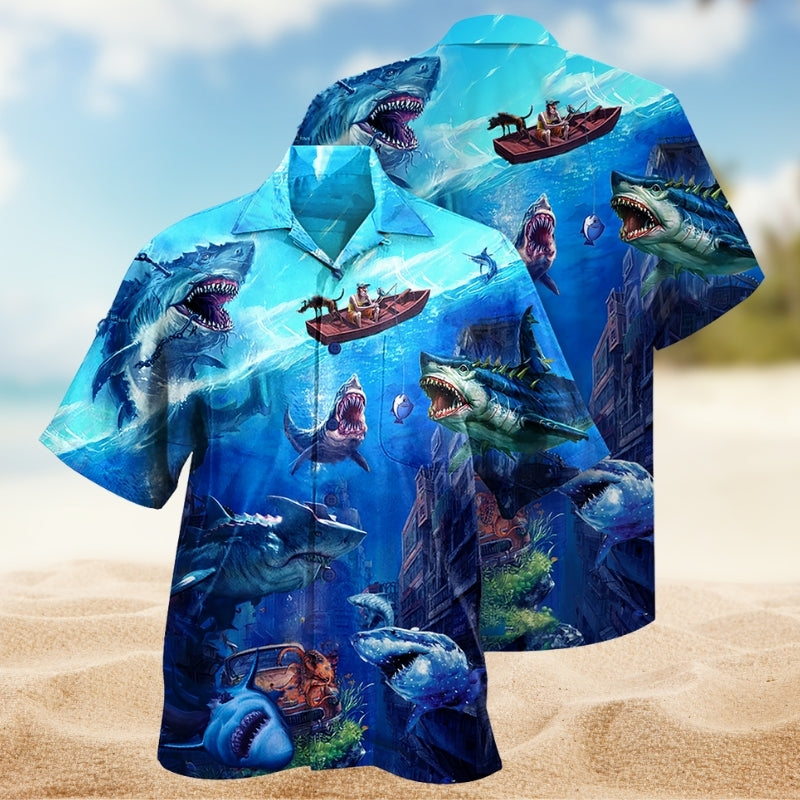 Fishing Shark With Small Ship Limited Edition – Hawaiian Shirt