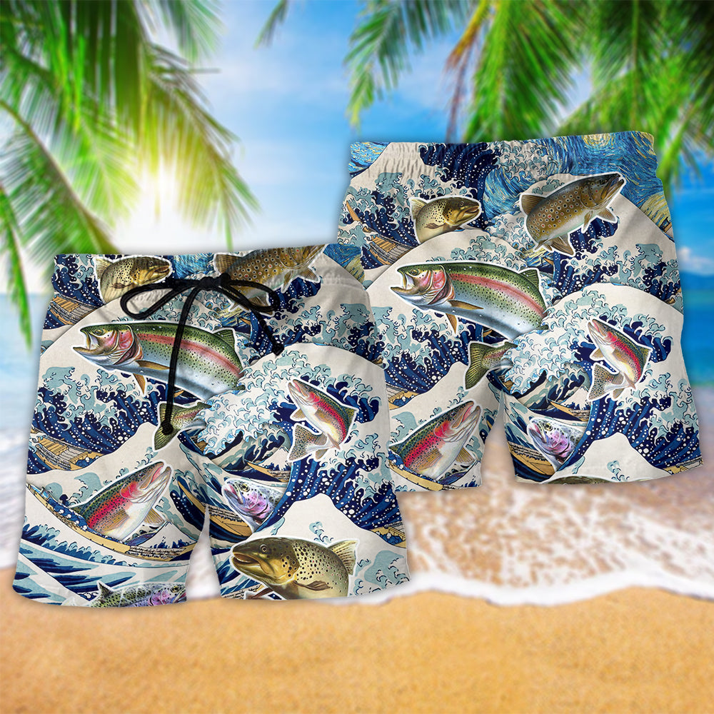 Trout Fishing Big Wave Action Art – Beach Short