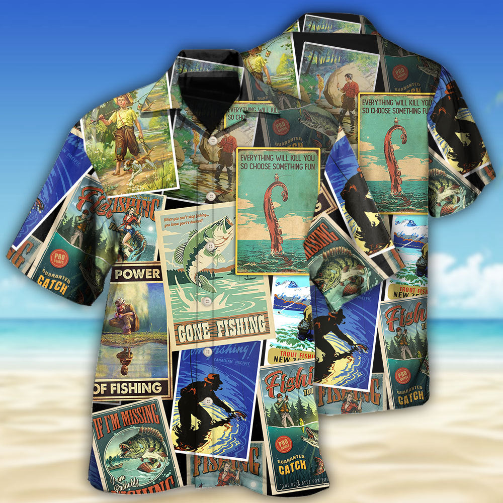 Retro Fishing Art Angler - Hawaiian Shirt