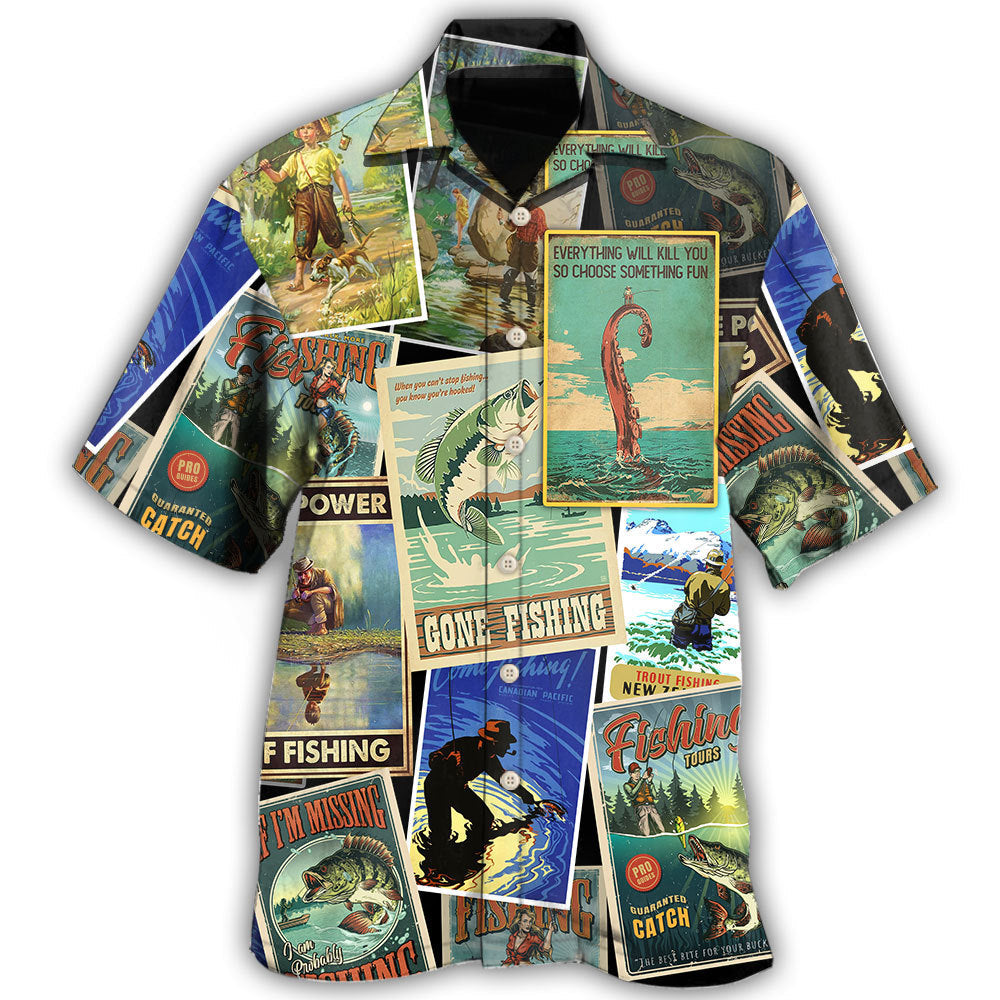 Retro Fishing Art Angler - Hawaiian Shirt