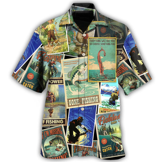 Retro Fishing Art Angler - Hawaiian Shirt