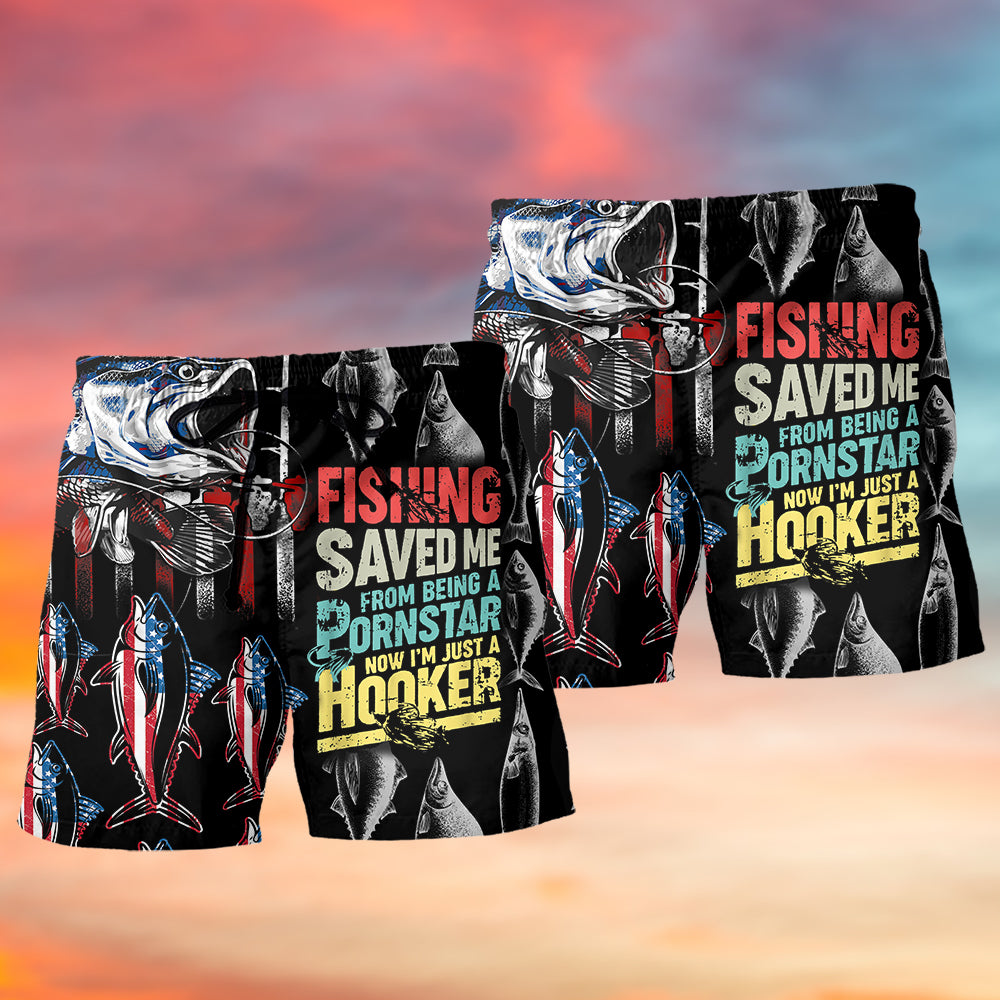 Fishing Saved Me Humor Quote – Beach Short