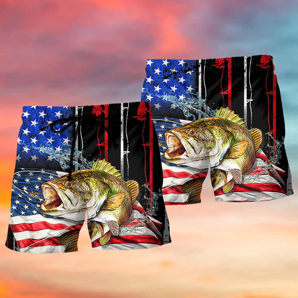 Fishing Amazing US Flag - Beach Short