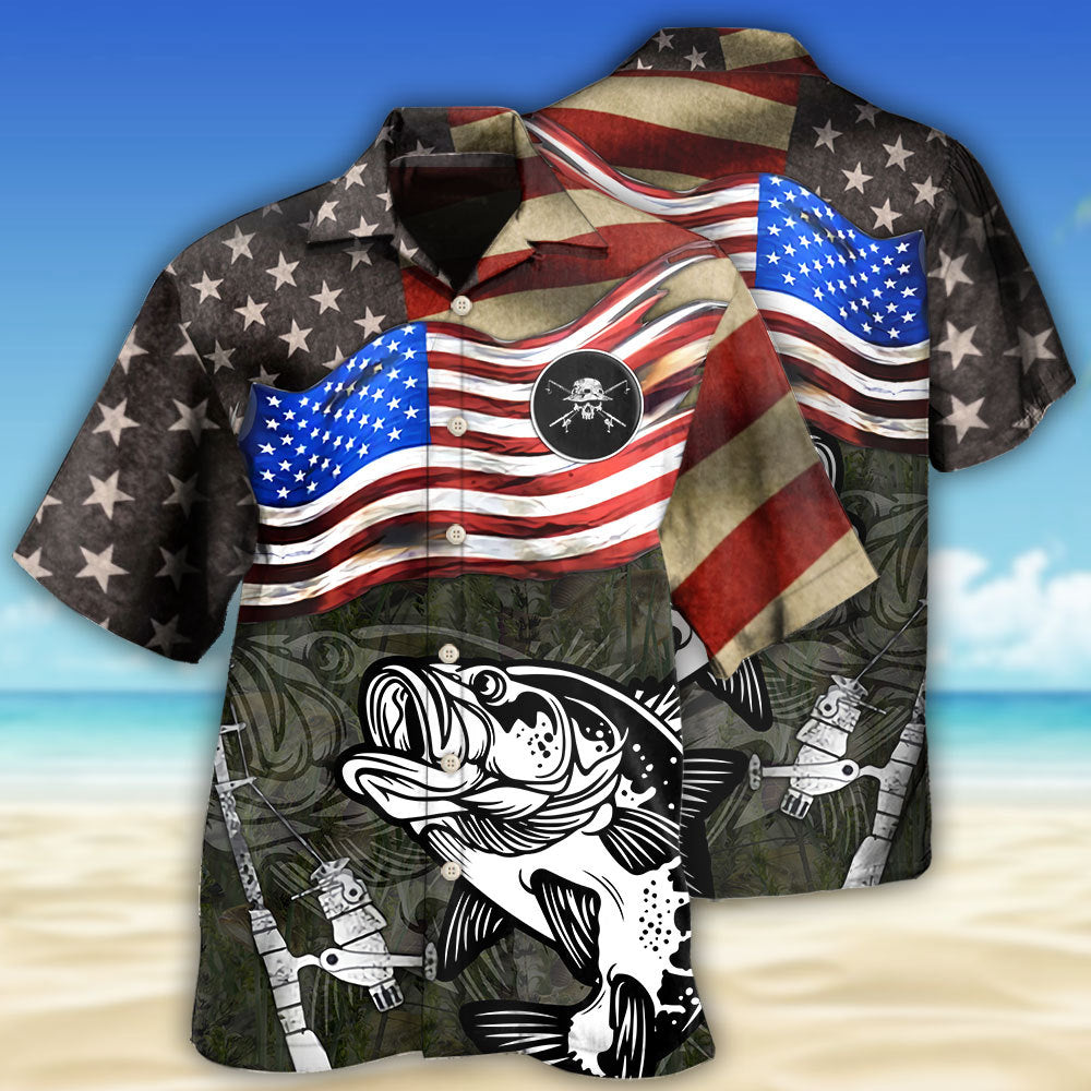 Retro Fishing USA Flag Flying - Hawaiian Shirt