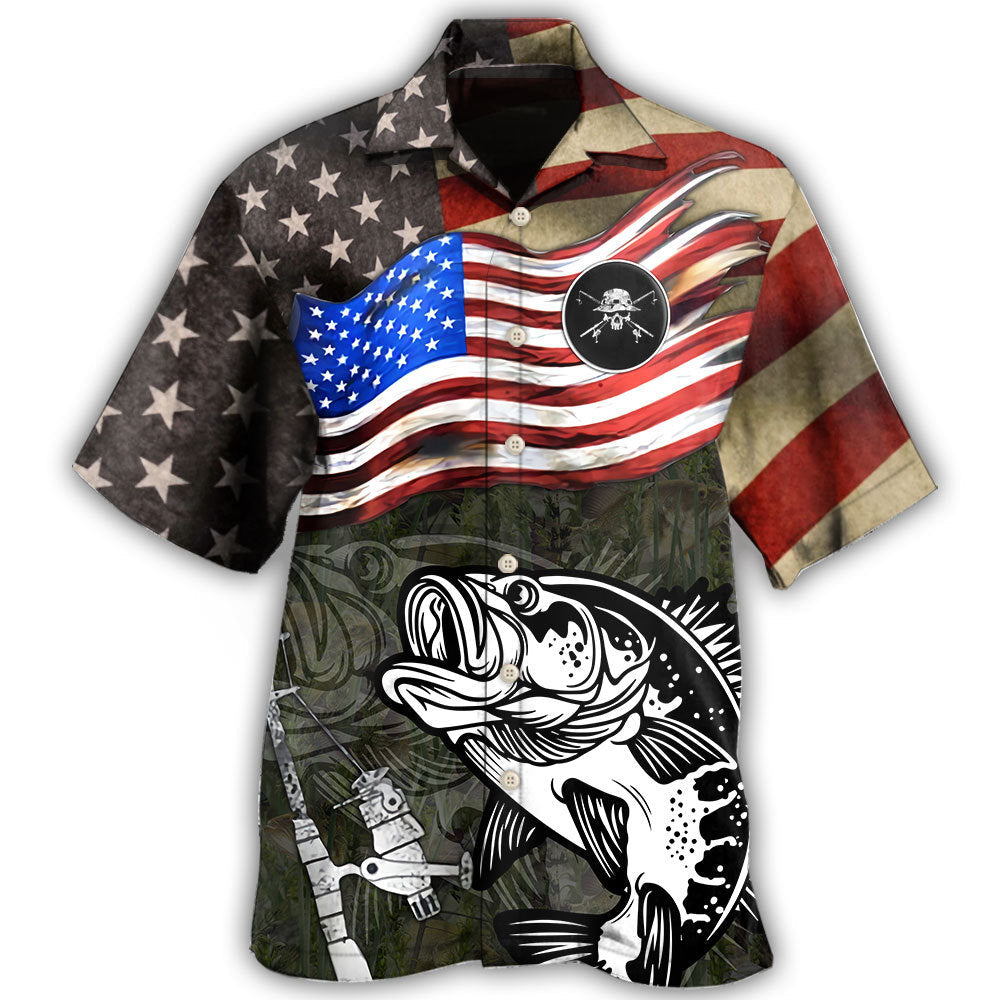 Retro Fishing USA Flag Flying - Hawaiian Shirt