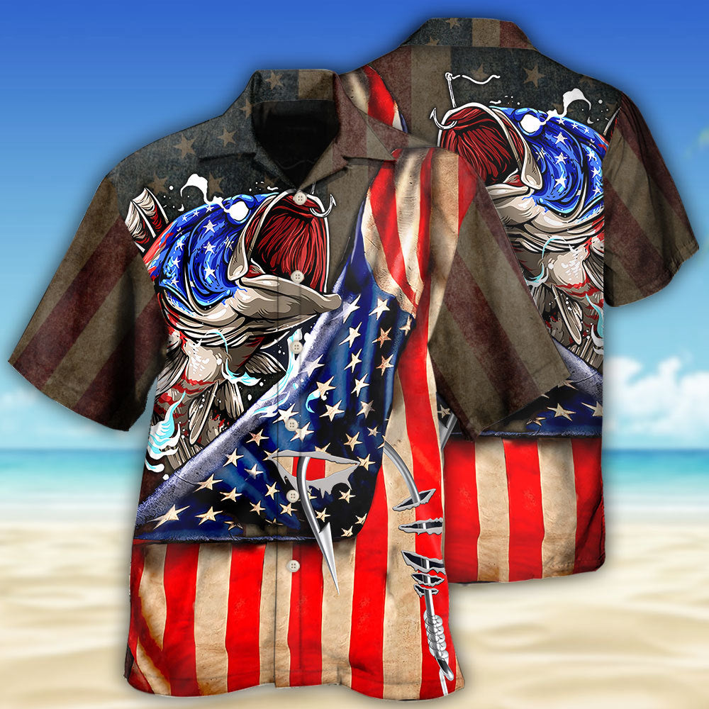 Fishing USA Flag Patriotic - Hawaiian Shirt