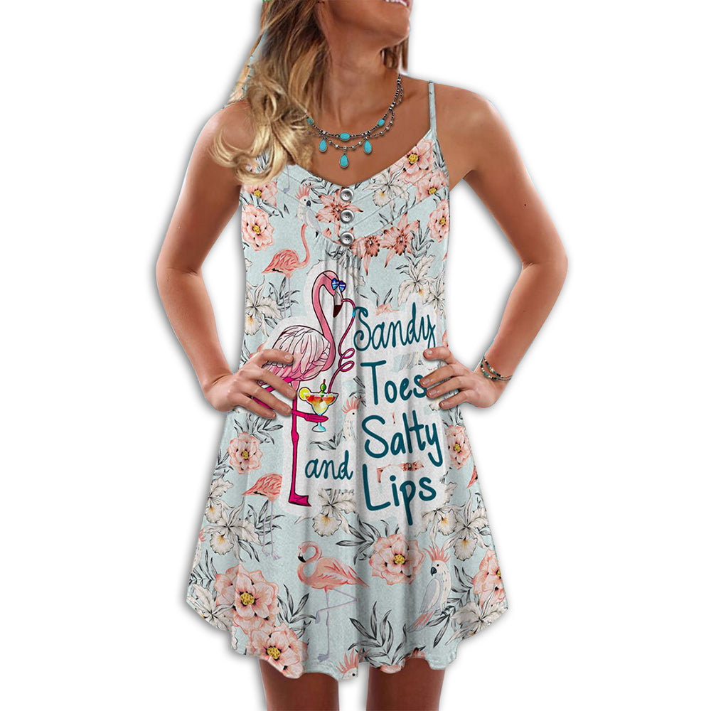 Flamingo Summer Tropical Vibes – Women's Summer Sleeveless V-Neck Camisole Dress