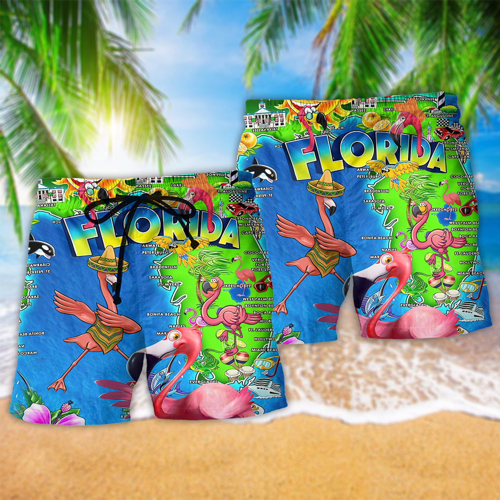 Florida Flamingo Travel Art - Beach Short