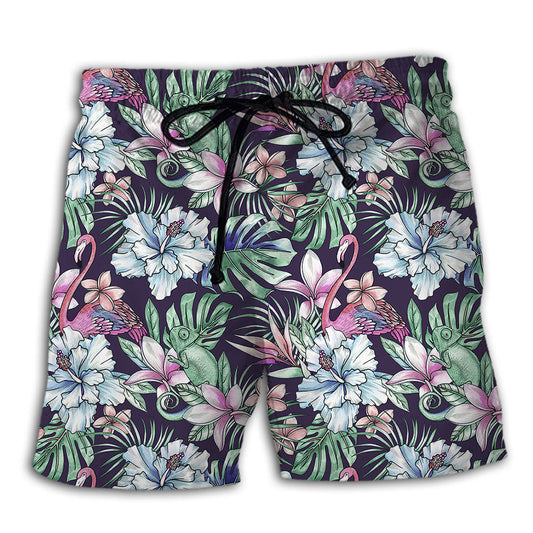Flamingo Lizard Hibiscus Summer – Beach Short