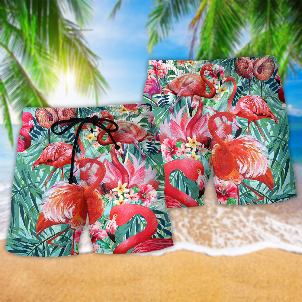 Pink Flamingo Love Color Art - Beach Short