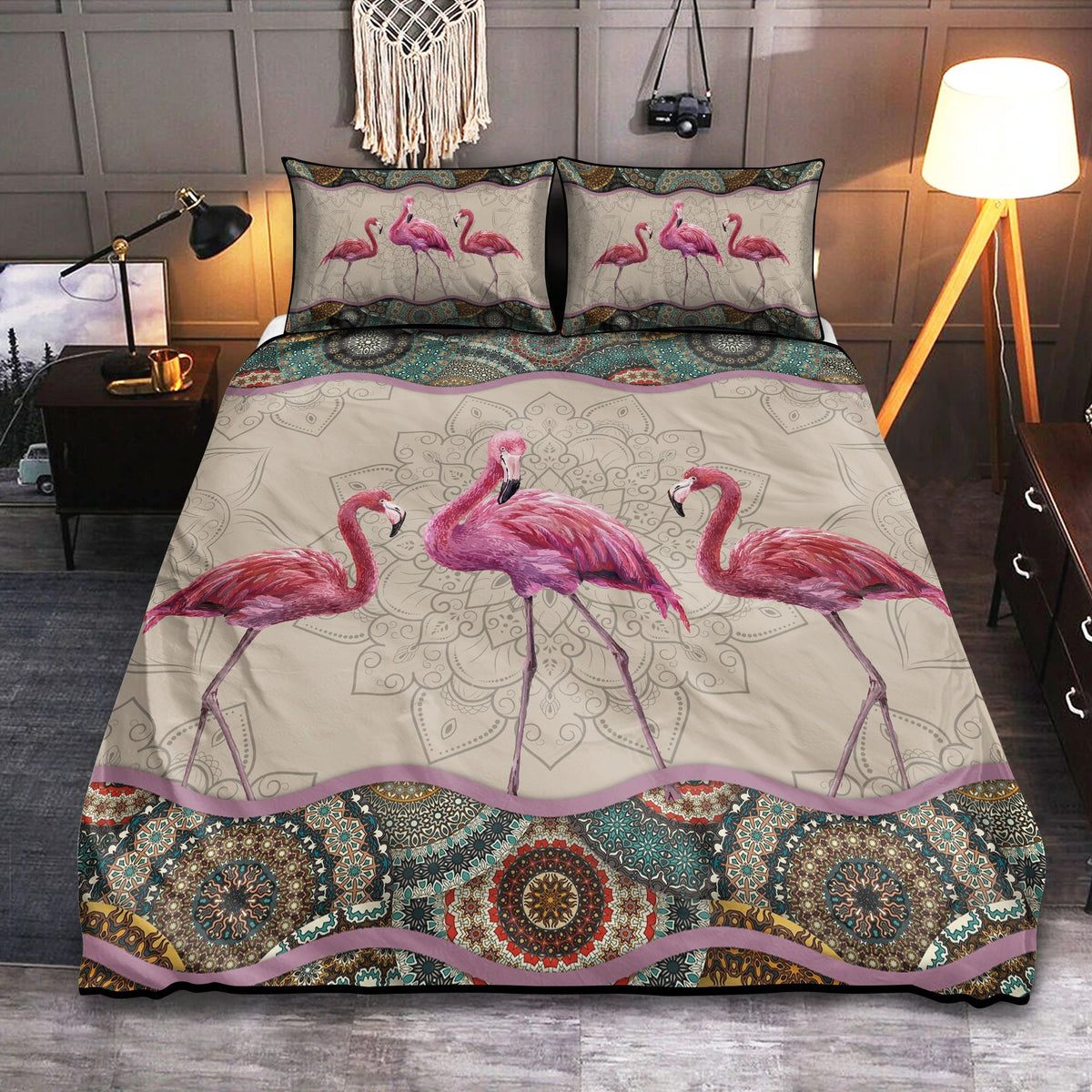 Flamingo Mandala Bedding Cover For Coastal Bedroom Decor