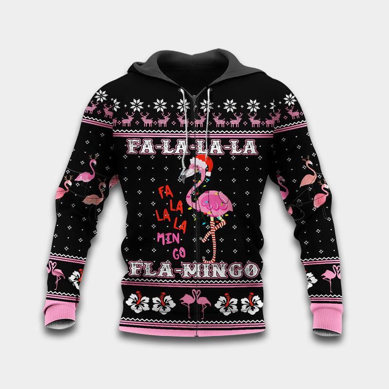 Flamingo Merry Christmas Fa La La Art – 3D Hoodie
