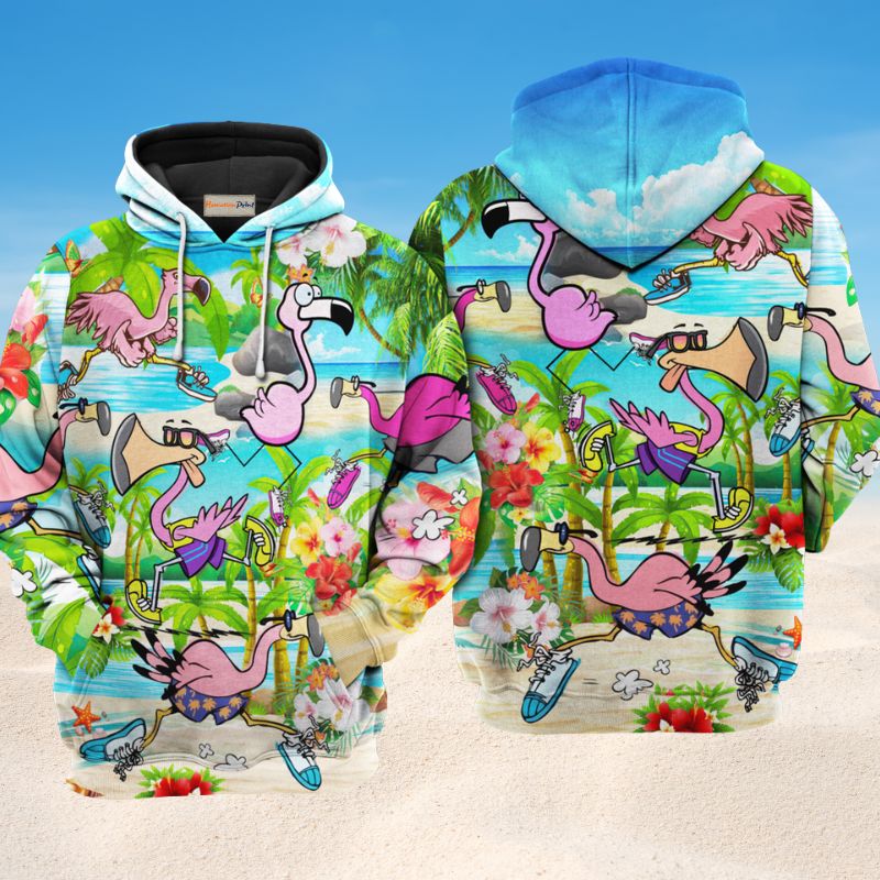 Flamingo Running Flamingos Art – 3D Hoodie