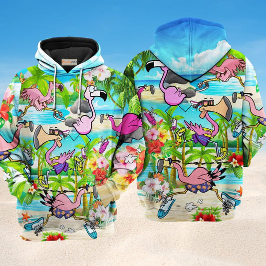 Flamingo Running Flamingos Art – 3D Hoodie