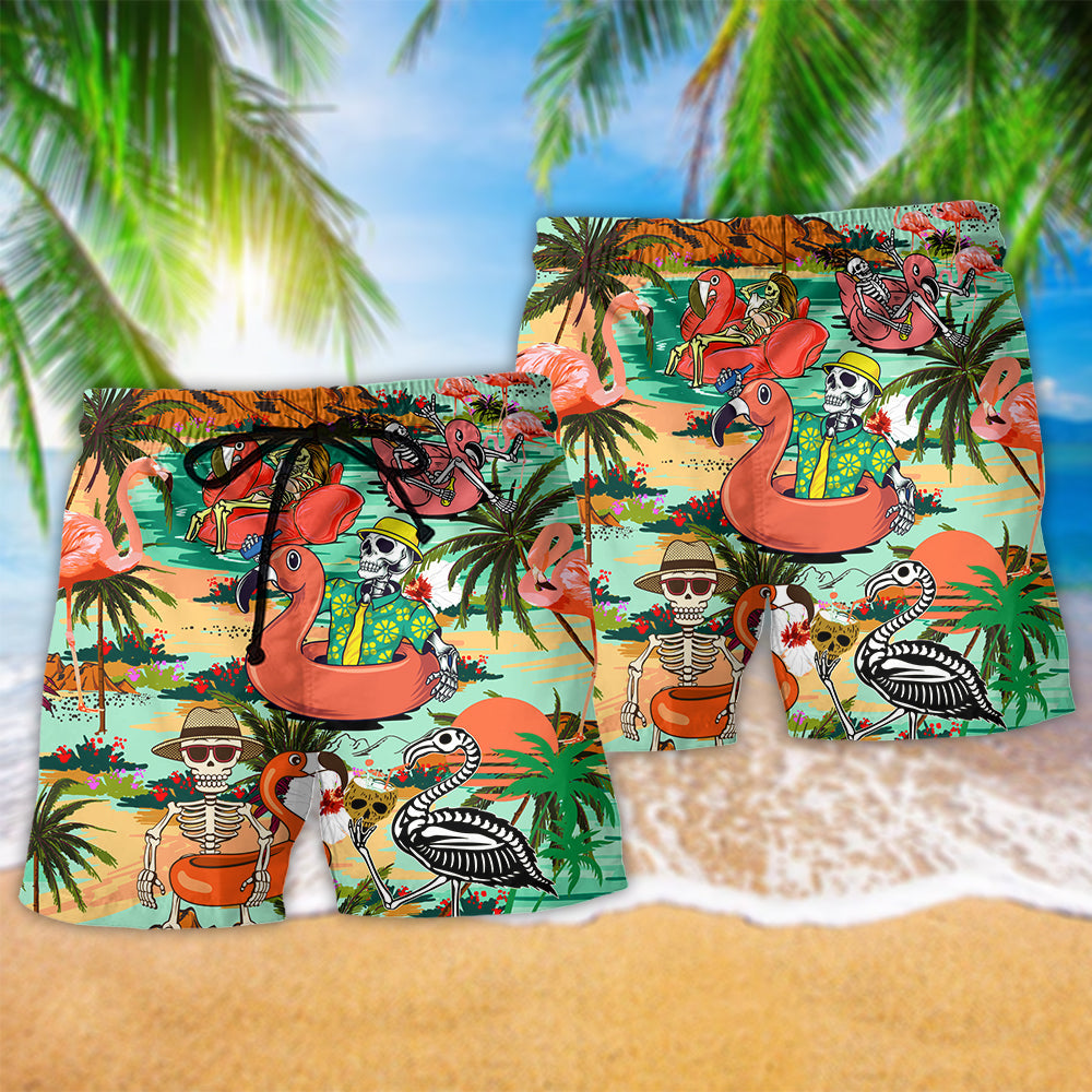 Flamingo Skull Tropical Hawaii Art – Beach Short