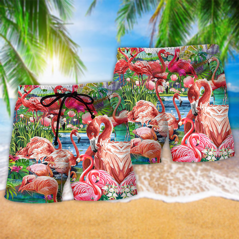Flamingo Slow Down Lotus Zen Art – Beach Short