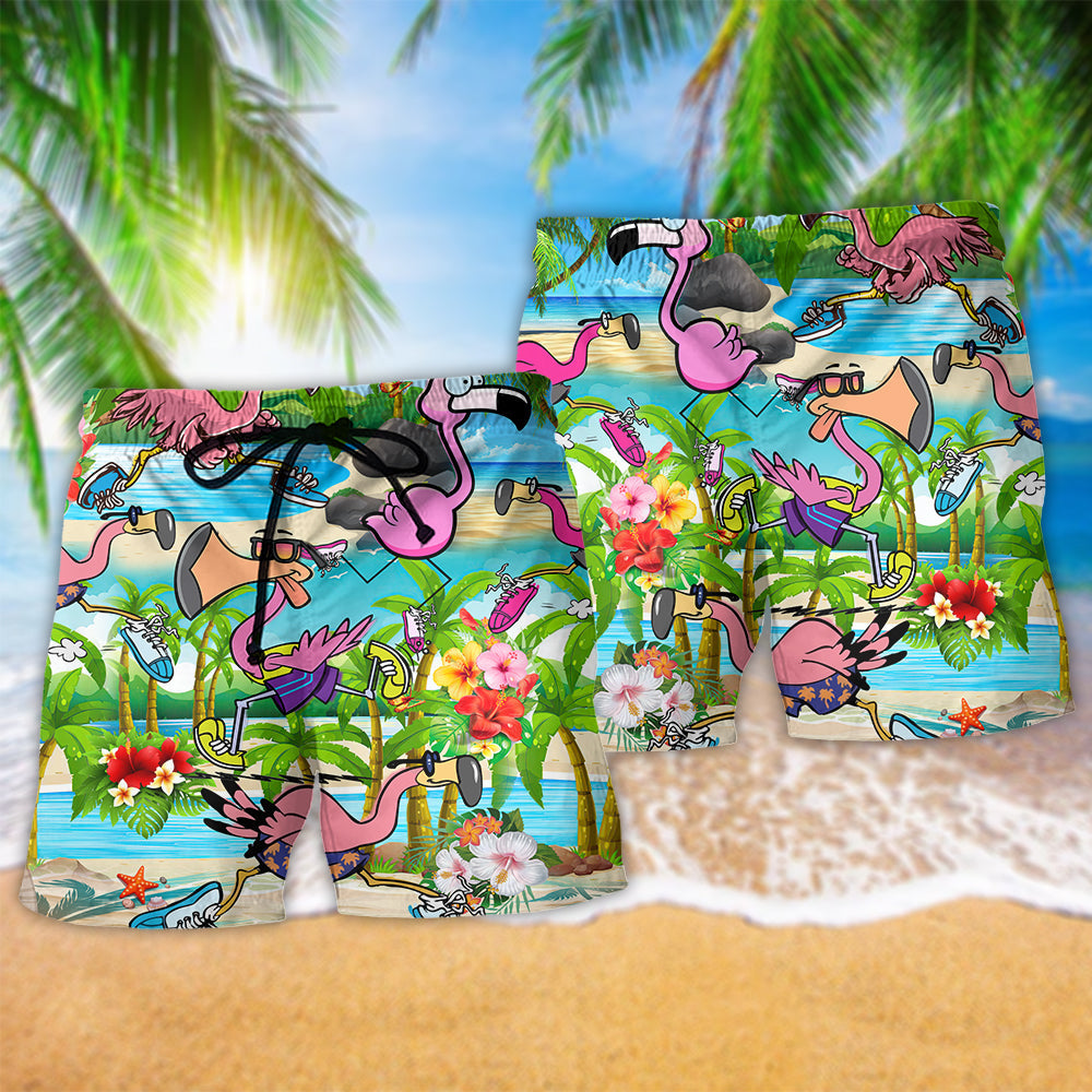 Flamingo Running Beautiful Scene – Beach Short