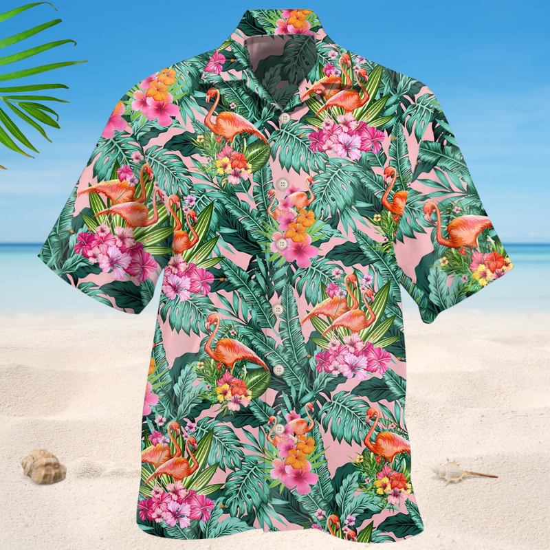 Flamingo Tropical Leaf Style – Hawaiian Shirt