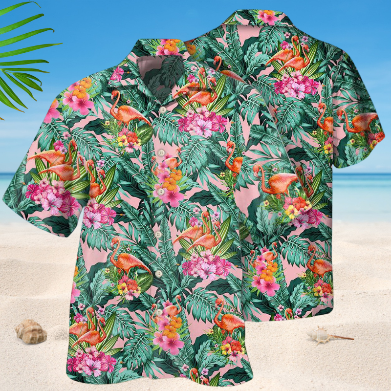 Flamingo Tropical Leaf Style – Hawaiian Shirt