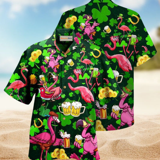 Flamingos Drink Beer Saint Patricks Pattern Edition – Hawaiian Shirt