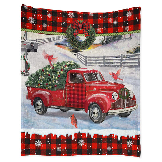 Cardinal Tartan Red Truck Snowy Day 50 x 60 Inch Flannel Blanket For Cozy Bedroom And Sofa Decor