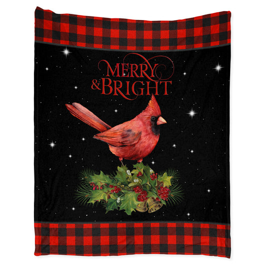 Cardinal Tartan Christmas Merry And Bright 50 x 60 Inch Flannel Blanket For Cozy Bedroom And Sofa Decor