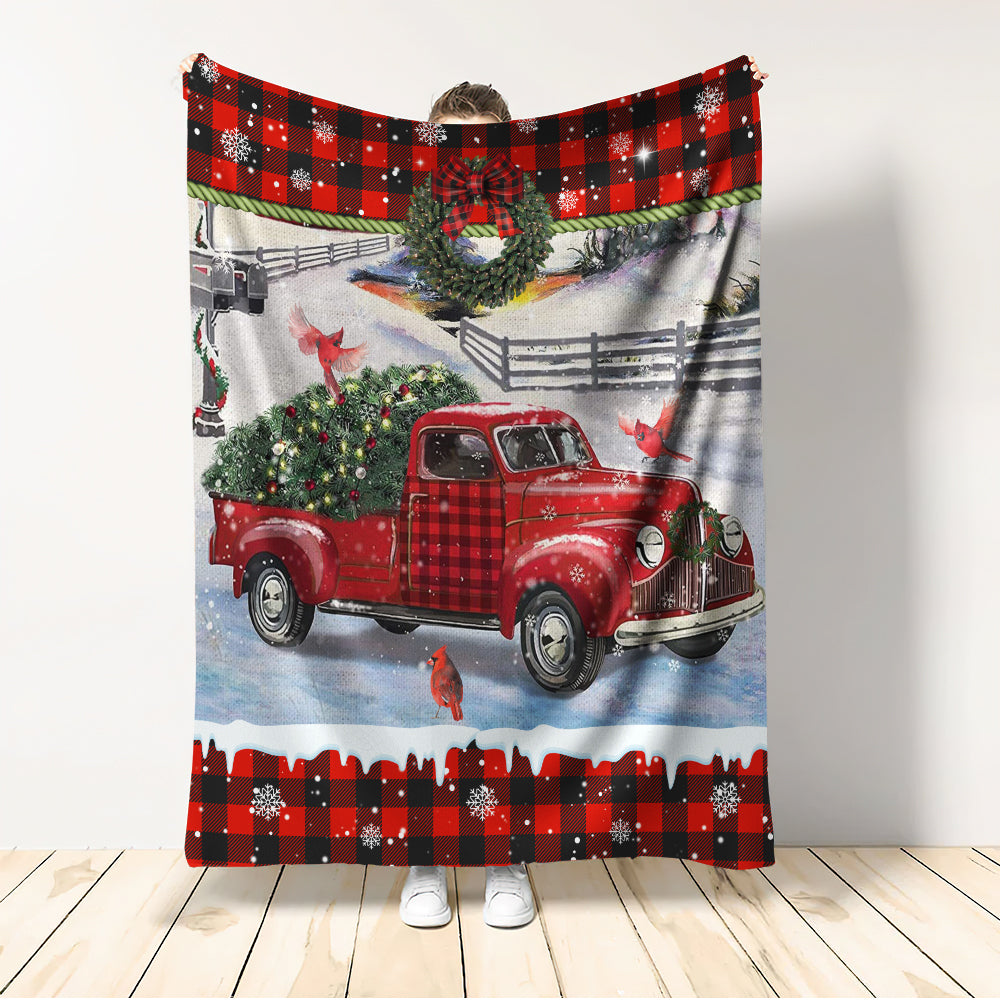 Cardinal Tartan Red Truck Snowy Day Flannel Blanket For Relaxing At Home And Travel