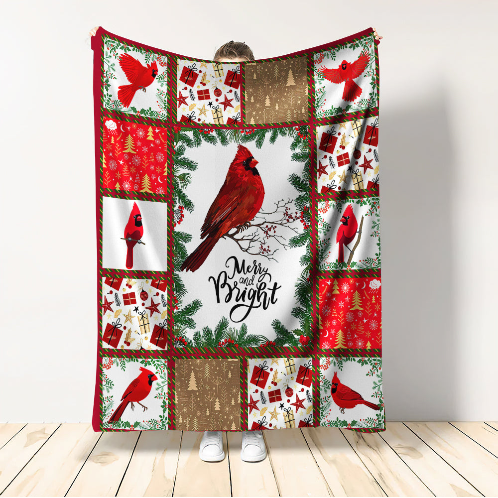 Cardinal Merry And Bright Christmas Vibes Flannel Blanket For Relaxing At Home And Travel