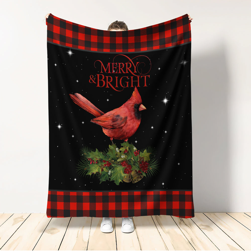 Cardinal Tartan Christmas Merry And Bright Flannel Blanket For Relaxing At Home And Travel