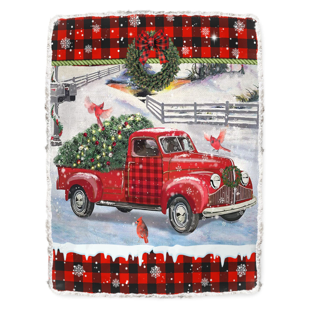 Cardinal Tartan Red Truck Snowy Day 50 x 60 Inch Flannel Blanket For Bed Sofa And Reading Nook Decor