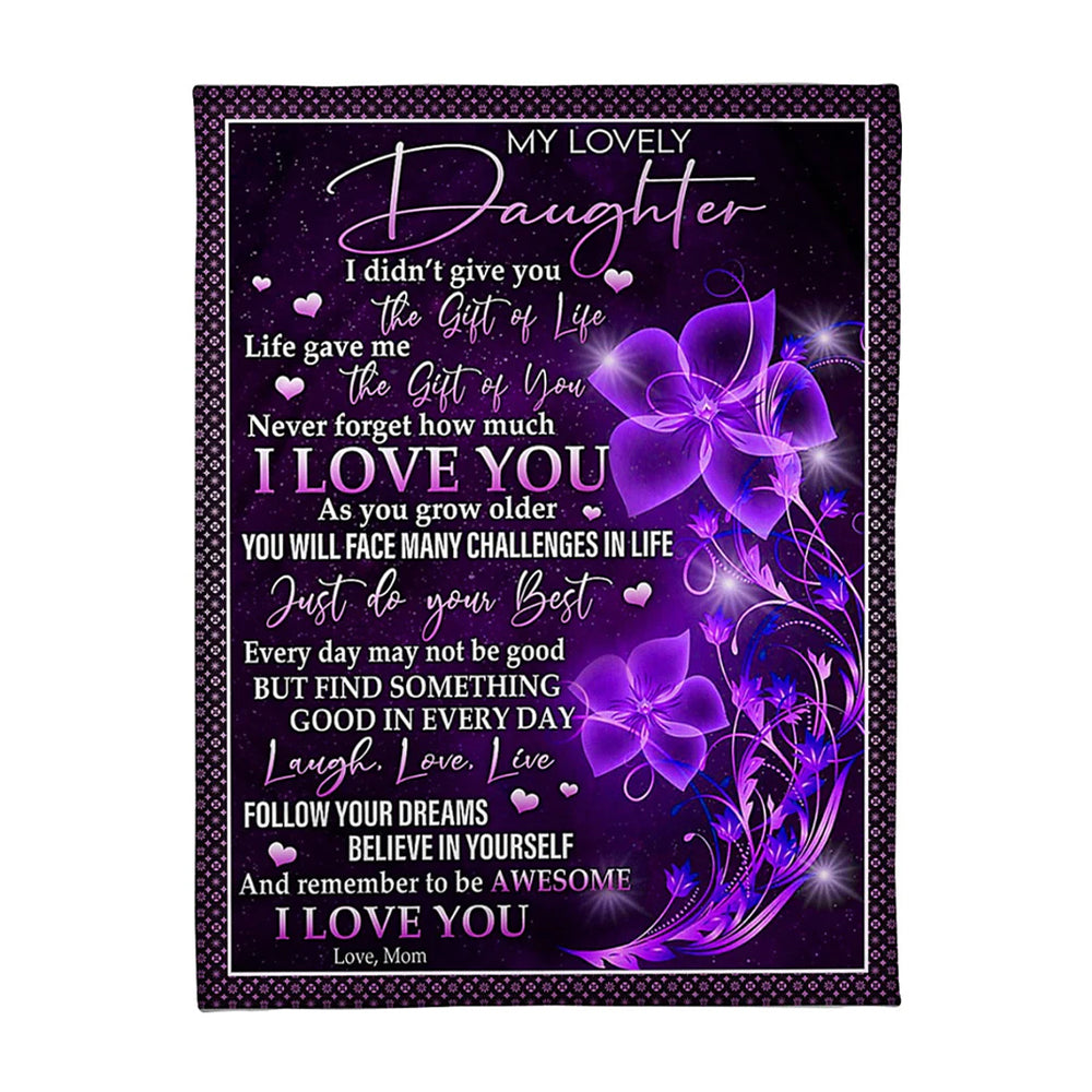 Floral I Love You Daughter Gift 50 x 60 Inch Flannel Blanket For Cozy Bedroom And Sofa Decor